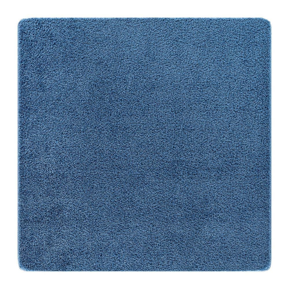 Beverly Rug 3 ft. x 3 ft. Blue Silky Solid Plus Thick Pile Non Slip ...