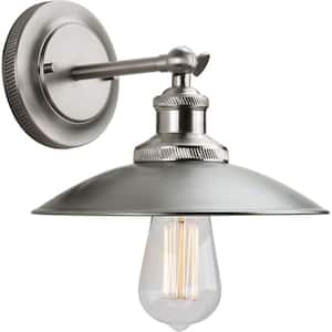 Archives Collection 1-Light Antique Nickel Wall Sconce with Metal Shade