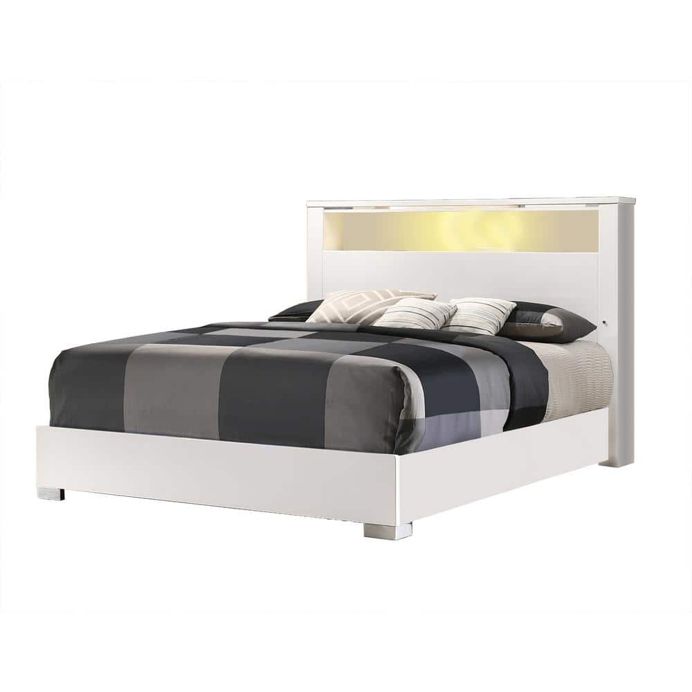 Best Quality Furniture Rose White High Gloss Lacquer Queen Panel Bedframe, White Lacquer -  ROS-QB