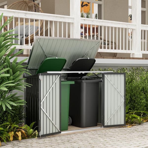 70 in. W x 40 in. D x 52.5 in. H Galvanized Steel Horizontal Trash and Recycling Storage Shed for Trash Can Storage