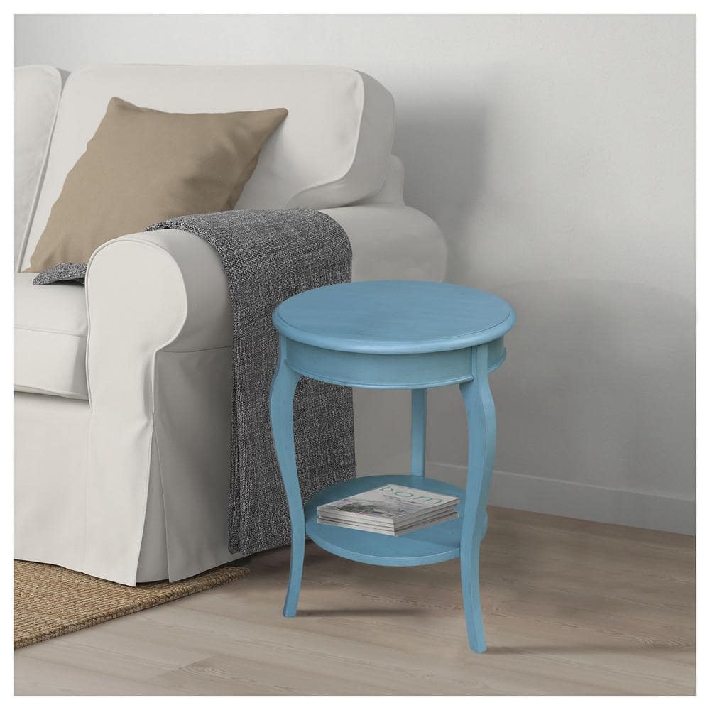 Cambria Ocean Blue Antique-Rubbed Solid Parawood Round End Table