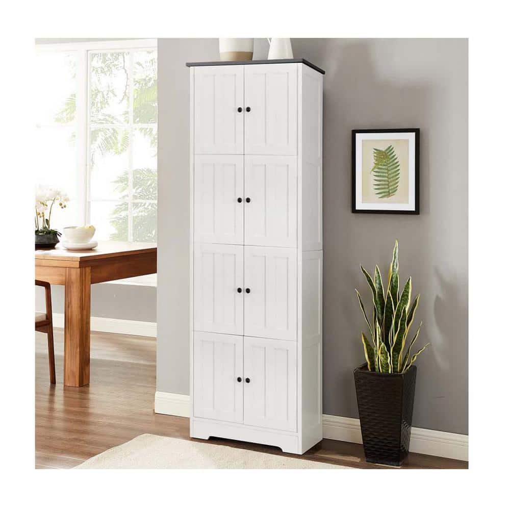 Tall Storage Cabinet with 8 Doors and 4 Shelves, White-ModernLuxe