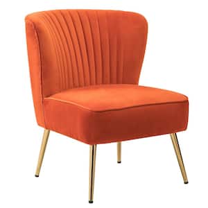 Monica Modern Orange Velvet Comfy Living Room Side Chair with Golden Metal Legs