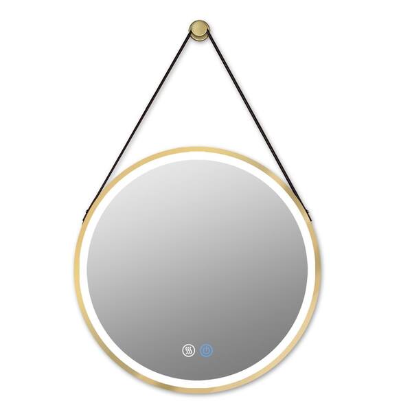 Unbranded 32 in. W x 32 in. H Round Framed Anti-Fog 3 Color LED Wall Mount Bathroom Vanity Mirror in Gold