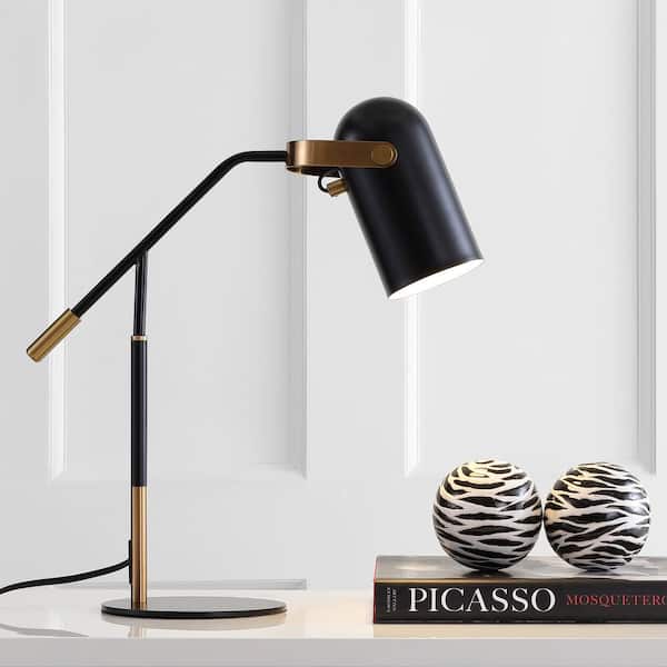 JONATHAN Y Edison 19.25 in. Black/Brass Gold Metal LED Task Lamp