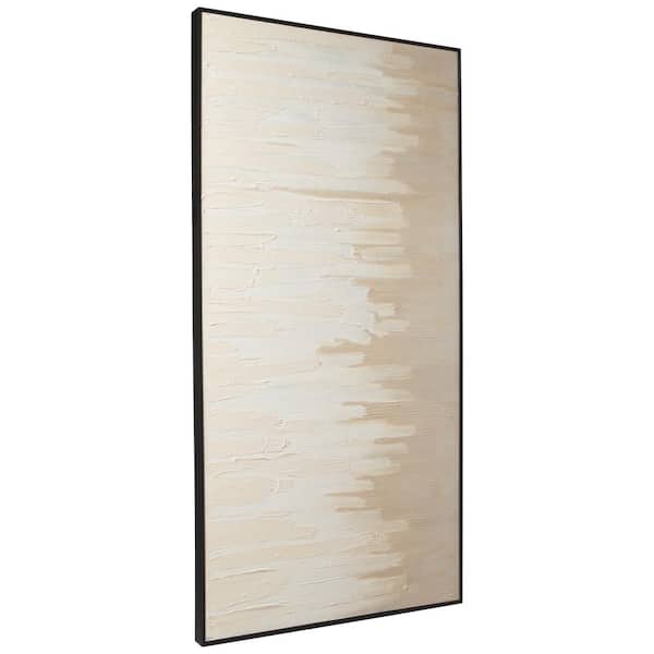 Benjara Beige and White Fabric Abstract Design Wall Art