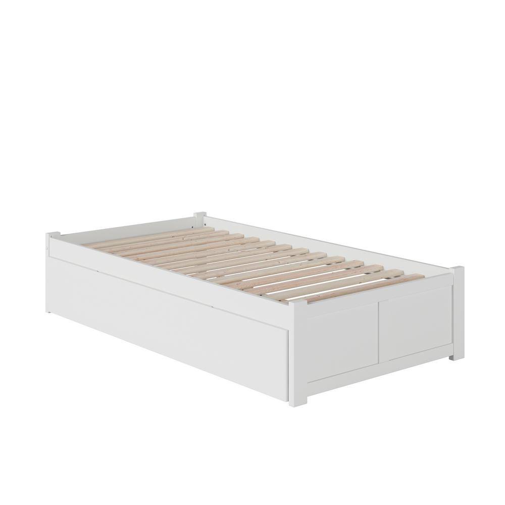 Concord Minimalist White Twin XL Platform Bed with Trundle