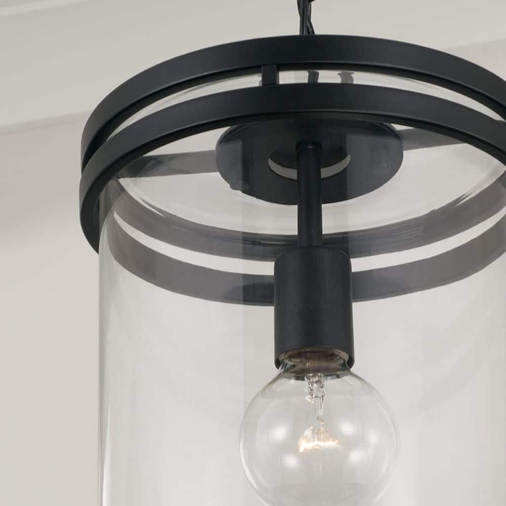 Fuller Matte Black and Clear Glass Single Pendant Light