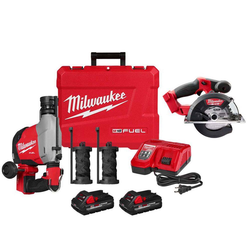 M18 FUEL 18-Volt Lithium-Ion Brushless Cordless 5/8 in. SDS-Plus Overhead Rotary Hammer w/ 5-3/8 in. Circular Saw -  Milwaukee, 3311-22-27
