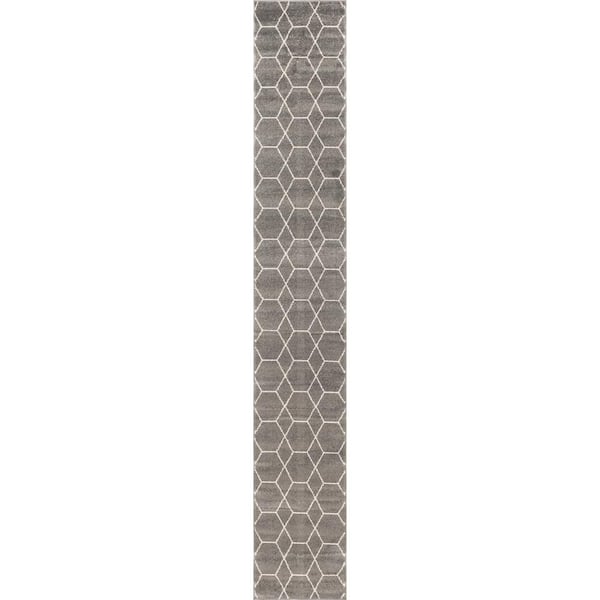 StyleWell Trellis Frieze Dark Gray/Ivory 2 ft. x 13 ft. Geometric Runner Rug
