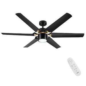 Seraphina 60 in. Integrated LED Indoor Black Gold Standard Ceiling Fan with Dimmable Light, DC Motor and Remote Control