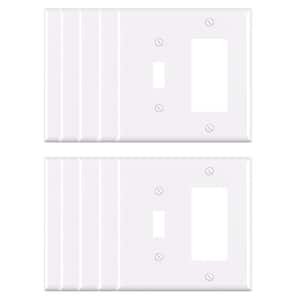 2 Gang Midsize 1-Toggle/1-Decorator/Rocker Wall Plate, White (10-Pack)