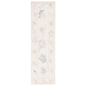 Abstract Ivory/Beige 2 ft. x 8 ft. Border Distressed Floral Runner Rug
