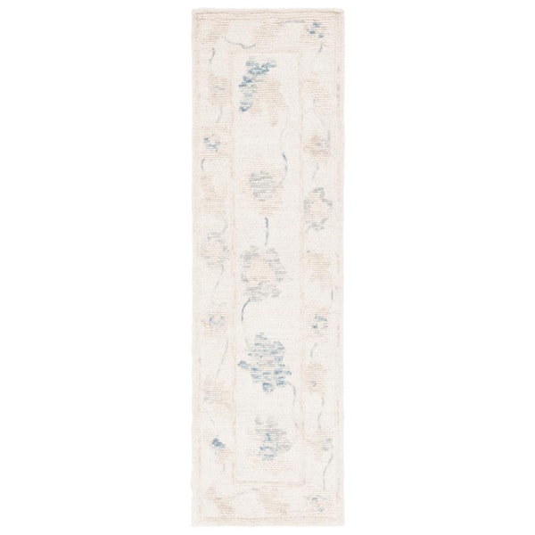 SAFAVIEH Abstract Ivory/Beige 2 ft. x 8 ft. Border Distressed Floral Runner Rug