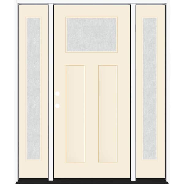 Steves & Sons Legacy 64 in. x 80 in. 1/4 Toplite Rain Glass RHIS Primed Linen Finish Fiberglass Prehung Front Door w/Dbl 12 in. SL