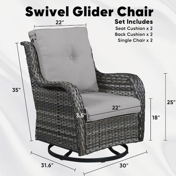 3-Piece Patio Gray Wicker Outdoor Chat Sets with Gray Olefin Cushions and Matching Side Table