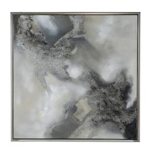 Gray and Silver Wooden Stormy Skies Framed Handpainted Wall Art