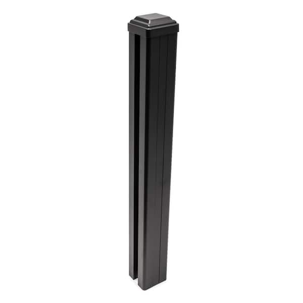 CREATIVE SURFACES Composite Fence Series 3.15 in. x 3.15 in. x 6 ft. Aluminum Surface Mount Fence Post in Black