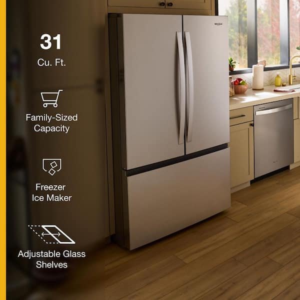 36 in. 31 cu ft. Standard Depth French Door Refrigerator in Fingerprint Resistant Stainless Finish with Ice Maker