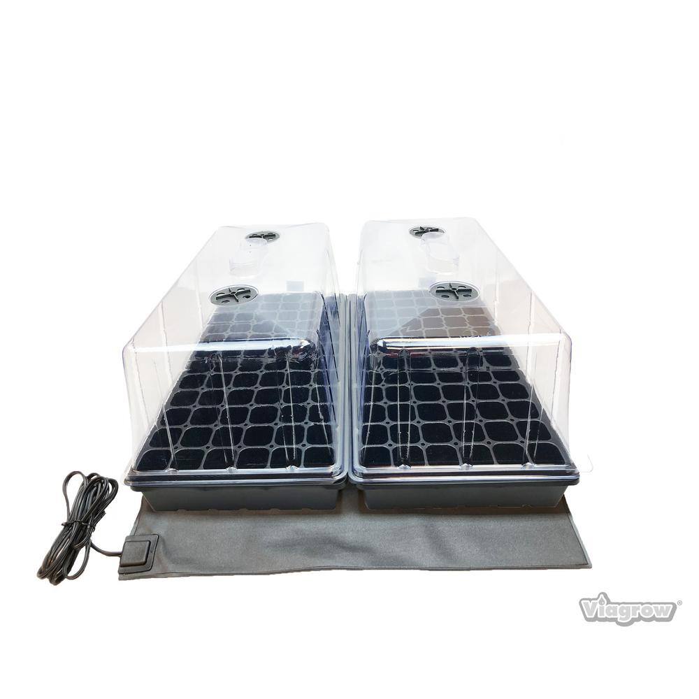 Viagrow 11 in. x 22 in. Tall Clear Plastic Dome Dual Tray Kit with 2 Domes,  2 Std. Flats (2) 72 Cell Inserts and Dual Heat Mat VTDK2 - The Home Depot