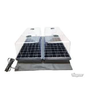11 in. x 22 in. Tall Clear Plastic Dome Dual Tray Kit with 2 Domes, 2 Std. Flats (2) 72 Cell Inserts and Dual Heat Mat