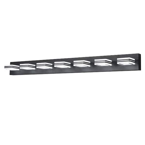 45 in. Modern Black 7-Light LED Vanity Light, Square Acrylic Lampshades Wall Mount Fixture for Bathroom, Mirror Lighting