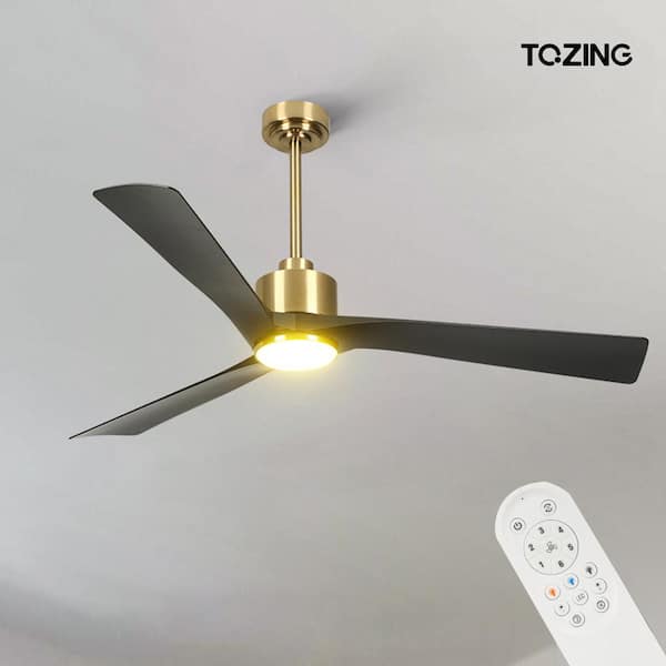 TOZING 60 in. Smart Indoor Black and Gold Low Profile Ceiling Fan with Bright Integrated LED with Remote Included with Downrod