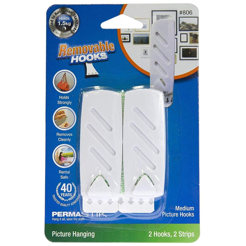 White Plastic Adhesive Utility Picture Hanging Hook Set