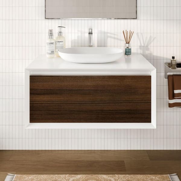 Eviva Santa Monica 36 in. Single Sink Floating Gray Oak Bath Vanity with White Acrylic Top (Assembled)