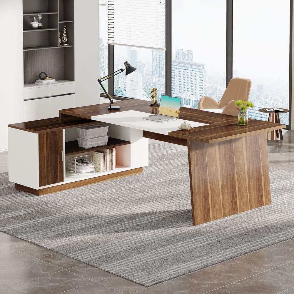 TRIBESIGNS WAY TO ORIGIN Halseey 70 in. L-Shaped Walnut and White