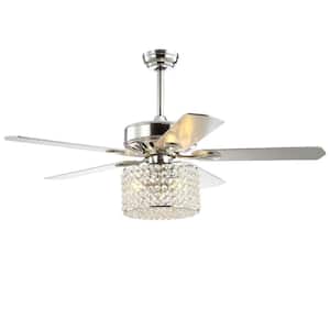 Brandy 52 in. Chrome 3-Light Crystal Prism Drum LED Ceiling Fan with Light and Remote