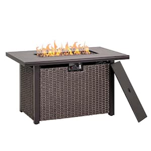44 in. Aluminum Wicker Propane Gas Fire Pit Table, 50000 BTU, Brown