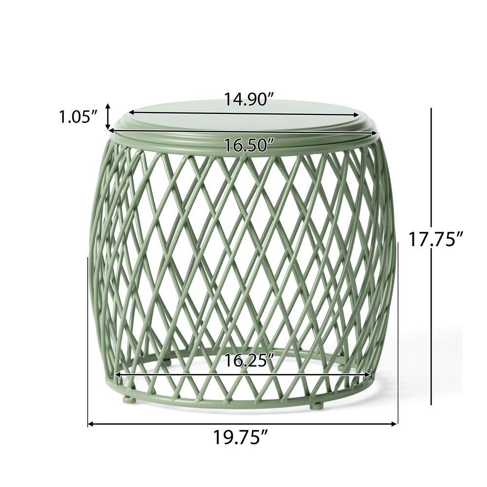 Matte Green 19 Inch Lattice Iron Outdoor Side Table