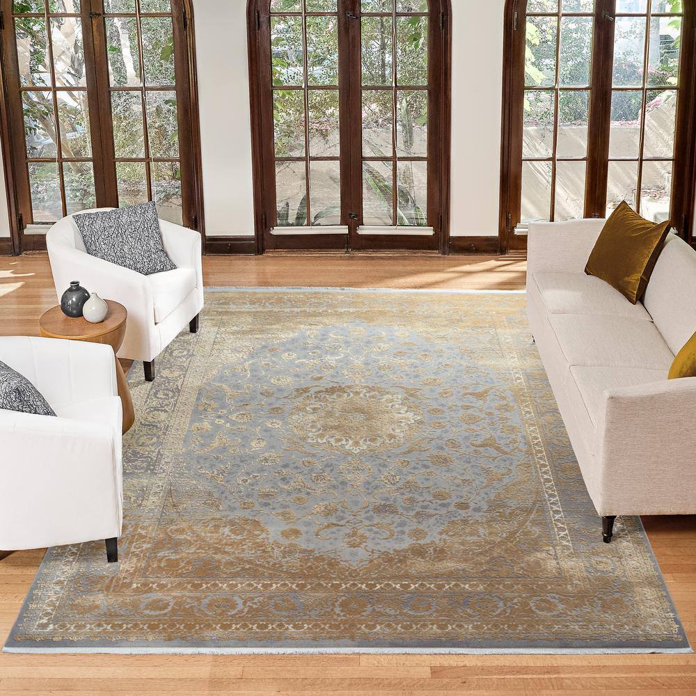 Gray and Gold Tufted Reversible Rectangular Area Rug, 8' x 10'
