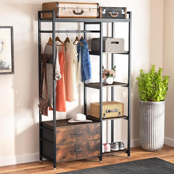 YOFE Light Ivory Wooden Clothes Rack with Metal Frame Closet Organizer  Portable Garment Rack with 2 Storage Box & Side Hook  CamyIY-GI41554W1162-crack01 - The Home Depot
