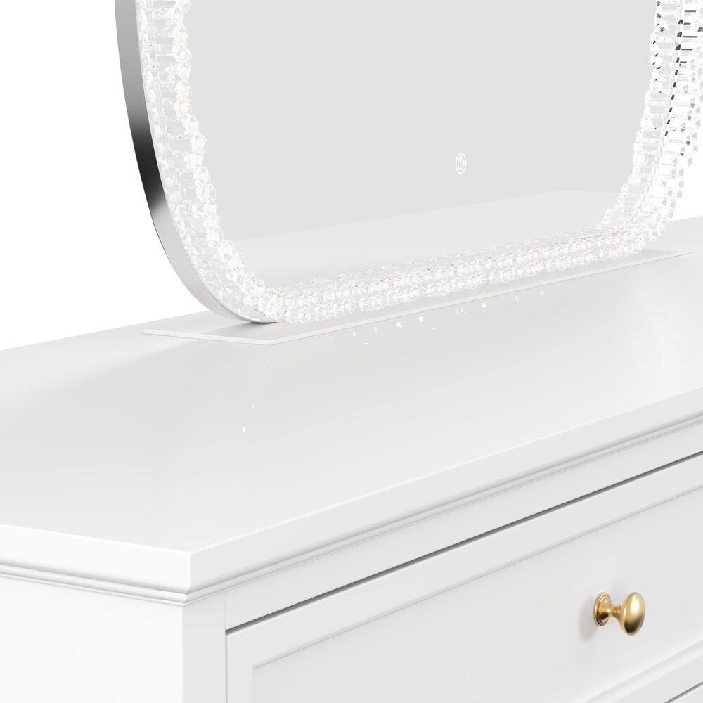 Close-up of the mirror and dresser top.