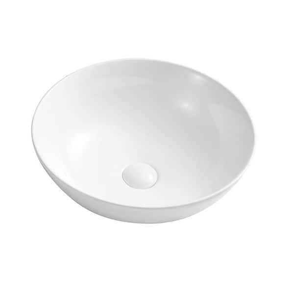 VANITYFUS 16 in. x 16 in. Art White Ceramic Round Vessel Sink Above Counter