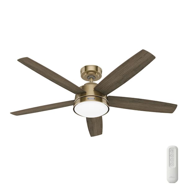 Hunter Erikson 52 In Indoor Burnished Brass Ceiling Fan With Remote And Light Kit 51728 The