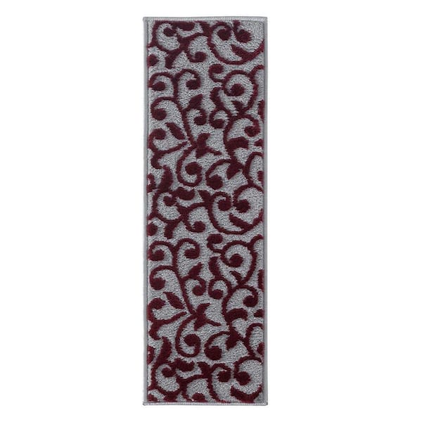Leaves Collection Red 9 in. x 28 in. Polypropylene Stair Tread Cover (Set of 15)