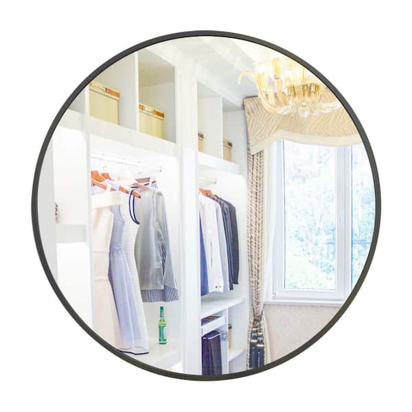 32 in. W x 32 in. H Large Round Metal Framed Wall Bathroom Vanity Mirror in Black