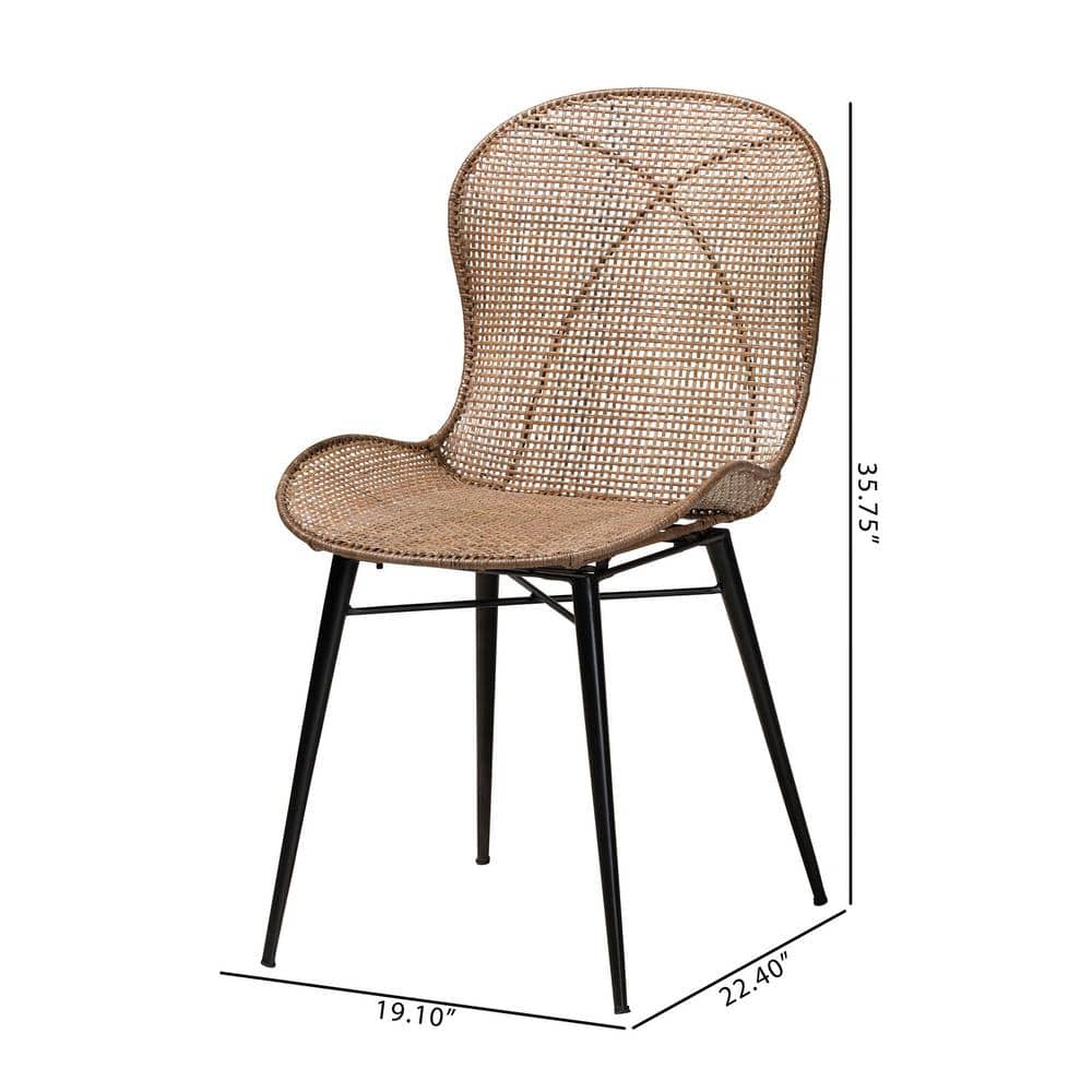 Sabelle Graywashed Rattan and Black Metal Dining Chair Set