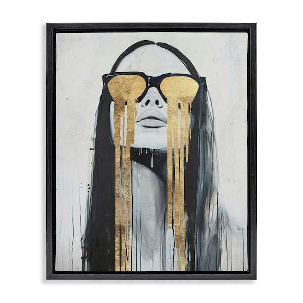 Stupell Industries Golden Tears Glam Girl by Svetlana Aleynikova Black Floater Frame People Graphic Art Print 31 in. x 25 in.