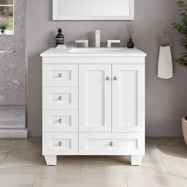 Acclaim 30 in. Single Sink White Bath Vanity with White Carrara Quartz Top (Assembled)