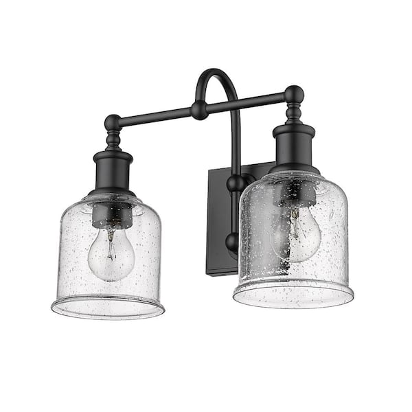 Unbranded - Bryant 16 in. 2-Light Matte Black Vanity Light with Glass Shade