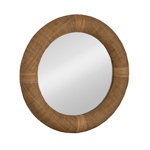 31.5 in. W x 31.5 in. H Round Rattan Cane Handwoven Natural Wall Decorative Mirror