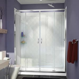Visions 60 in. W x 30 in. D x 76-3/4 in. H Semi-Frameless Shower Door in Chrome with White Base and Backwalls