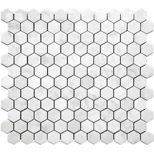 White 11.2 in. x 11.7 in. Hexagon Matte Finished Marble Mosaic Tile (4.55 sq. ft./Case)