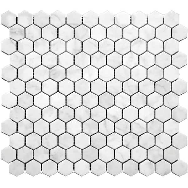 Apollo Tile White 11.2 in. x 11.7 in. Hexagon Matte Finished Marble Mosaic Tile (4.55 sq. ft./Case)