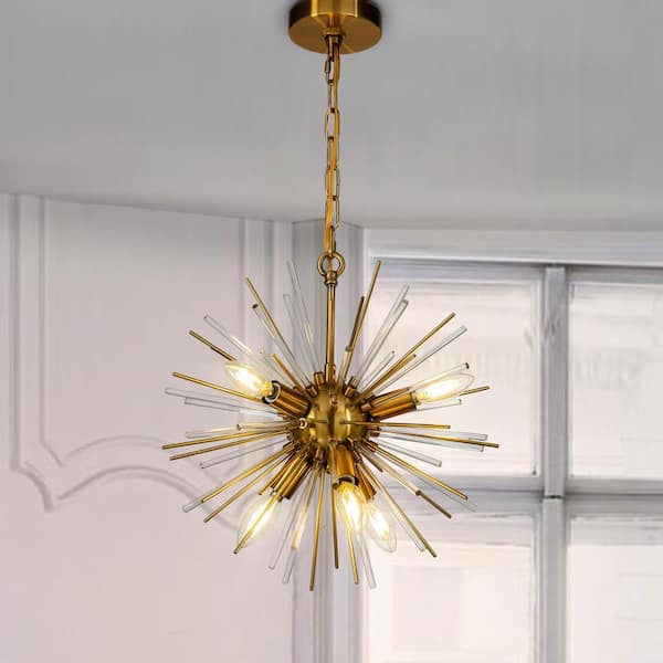 ALOA DECOR 6-Light Modern Gold Sputnik Sphere Chandelier Starburst Satellite Pendant Ceiling Lighting