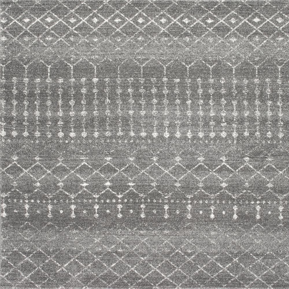 Handmade Dark Grey Geometric 6' Square Synthetic Area Rug